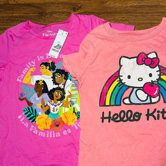 Girls T-shirt Tops Bundle Size M 7-8 Lot Disney Hello Kitty School Active Relax - Picture 3 of 4